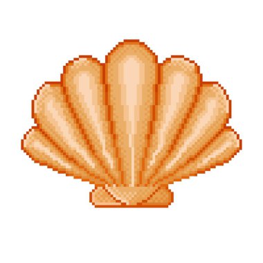 Kabuk simgesi piksel sanatı. Deniz tarağı piksel sanatı. Vektör illüstrasyonu.