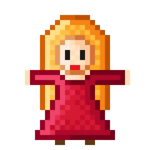 Scene Character Pixel Art Girl Red Dress Pixel Art Vector — Stok Vektör