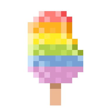 Rainbow ice cream stick pixel art. Vector illustration.