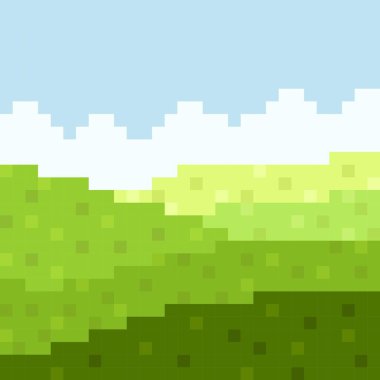 Meadow landscape pixel art. Vector illustration.