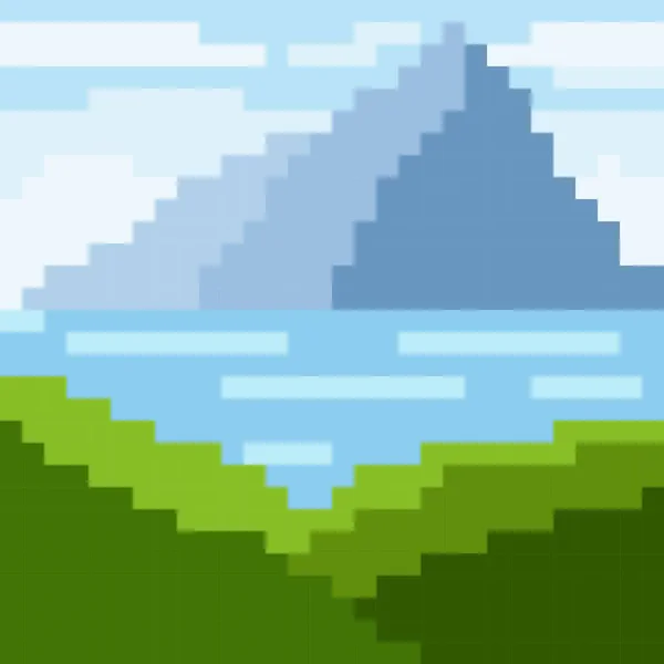 Lake Landscape Pixel Art Vector Illustration — Stock vektor