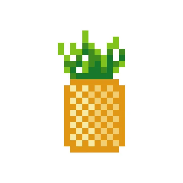 Pineapple Pixel Art Vector Cartoon Illustration — Stock Vector