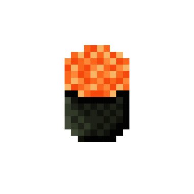 Shrimp eggs Sushi pixel art. Vector illustration.