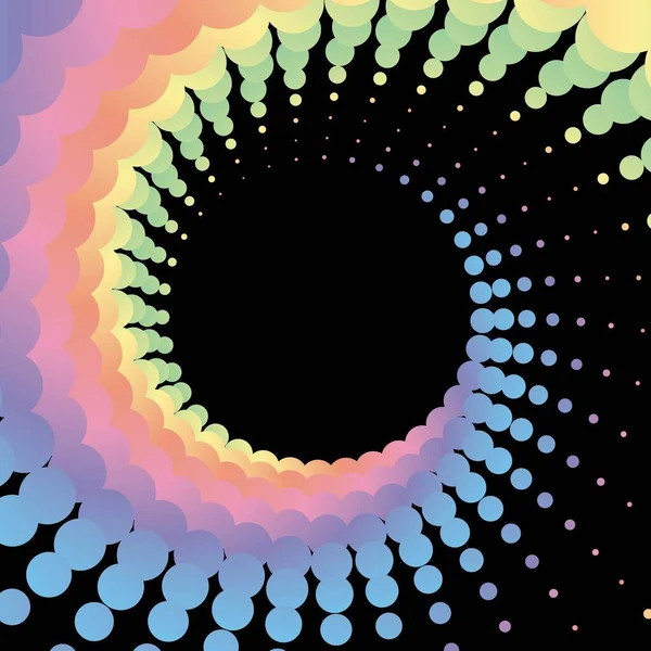 Rainbow Pastell Punkt Cirkel Ram Halvton Den Svarta Bakgrunden Vektorillustration — Stock vektor