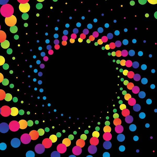 Rainbow Dot Circle Frame Halftone Black Background Vector Illustration — Vetor de Stock