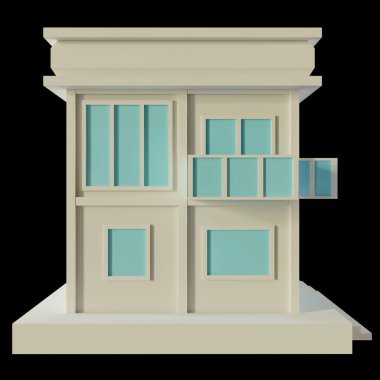 Beyaz Saray, modern tarz, 2 katlı model. Kağıttan yapılmış mimari, düşük polimerli 3D görüntüleme. Mavi pencere ve kapılar.