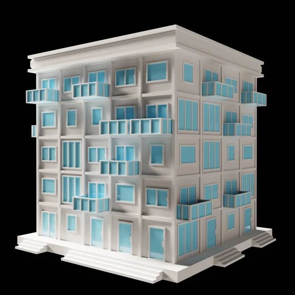 Белое Здание Современный Этажный Макет Архитектура Низкополюсная Перспектива Рендеринга Голубое — стоковое фото