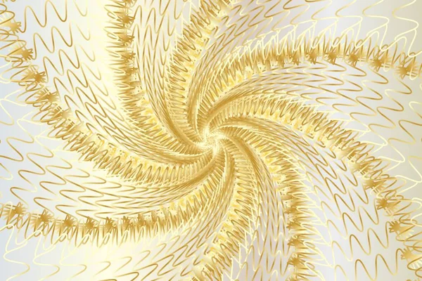 Twisted abstract wireframe tunnel. The gold wave spiral line on the white gold background.