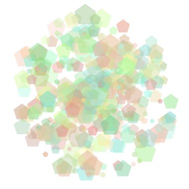 Green and orange abstract pentagons, random background.