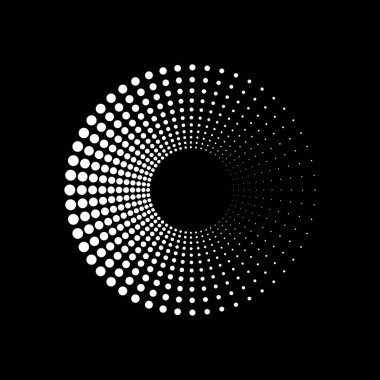 Dot circle logo halftone background. Vector illustration.