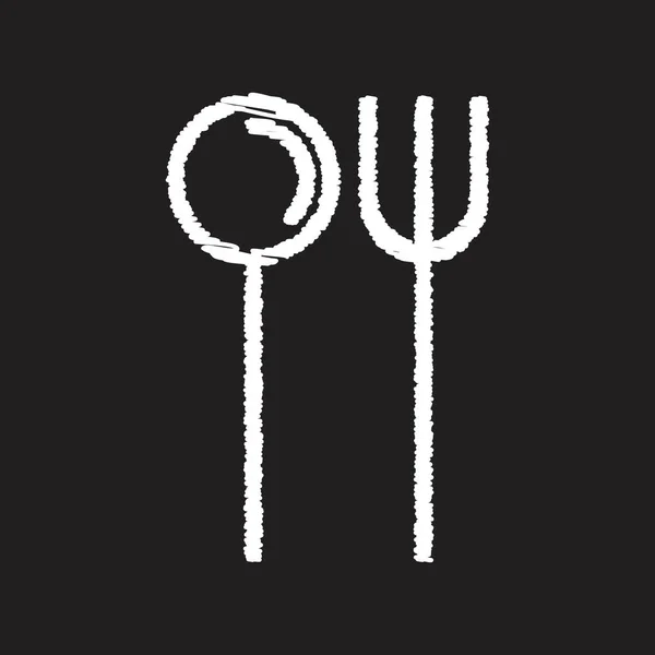 Spoon Fork Line Icon Design White Chalk Draw Picture Blackboard — Vector de stock