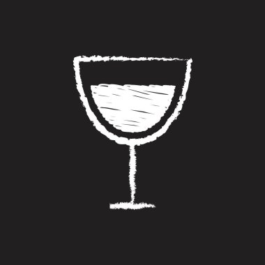 Şarap cam çizgisi Icon beyaz tebeşir tasarımı. Tahtaya bir resim çiz.