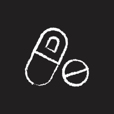 Medikal İlaç serisi Icon beyaz tebeşir tasarımı. Tahtaya bir resim çiz.