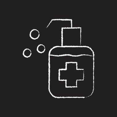 Dezenfektan alkol jel hattı Simge tasarımı beyaz tebeşir. Tahtaya bir resim çiz.