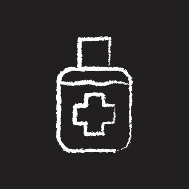 Dezenfektan alkol jel hattı Simge tasarımı beyaz tebeşir. Tahtaya bir resim çiz.