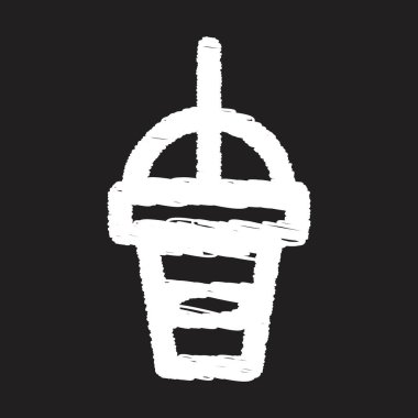 Plastic cup icon with cap design, white chalk. Draw a picture on the blackboard.