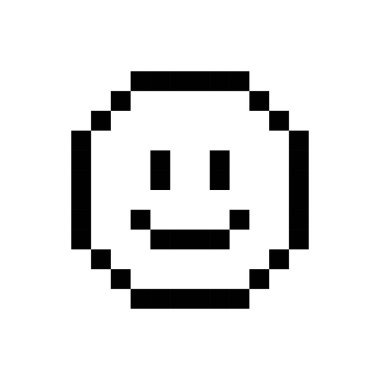 Happy face icon pixel art. Draw a picture on the white background. Vector illustration.