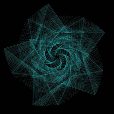 Vector colored spiral. Distorted abstract lines, wireframe tunnel. Spiral star. Radial sound wave.