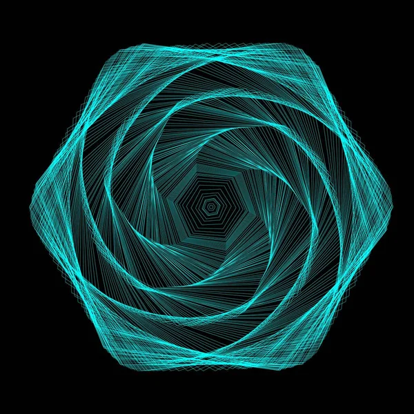 Vector Colored Spiral Distorted Abstract Lines Wireframe Tunnel Spiral Hexagon —  Vetores de Stock