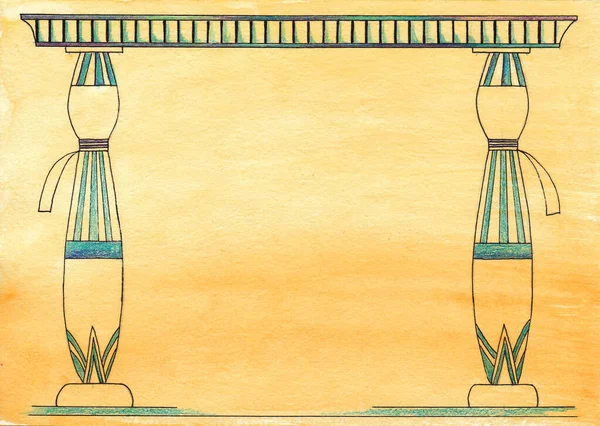 带有符号 象形文字 埃及式明信片图案的埃及纸莎草 埃及列 — 图库照片