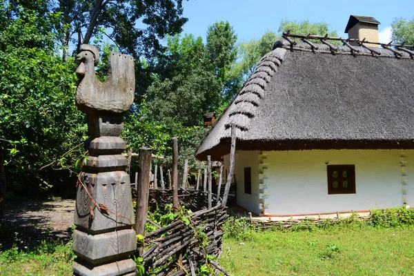 Dorpshuis Witte Rieten Huis Het Dorp Zomer Dorpshuizen Architectuur — Stockfoto