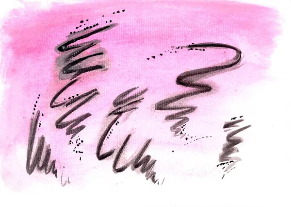 Leylak Arkaplanındaki Siyah Soyut Çizgilerin Soyut Çizimi — Stok fotoğraf