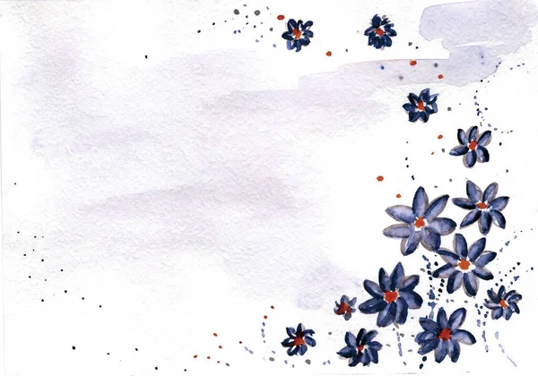 Kwiaty Formie Wieńca Kolorze Niebieskim Białym Tle Malowane Akwarelą — Zdjęcie stockowe