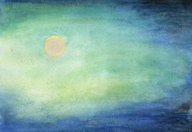 Mavi gökyüzünde ayın çizimi, ayın suluboya çizimi