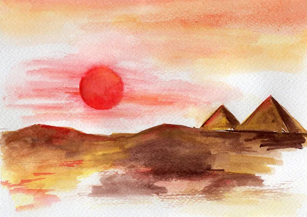 Mısır Daki Piramitlerin Arka Planında Gün Batımı Stok Resim