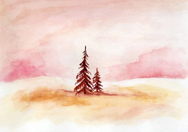Karlı Bir Ormanda Yumuşak Pastel Renklerde Noel Ağaçları Stok Resim