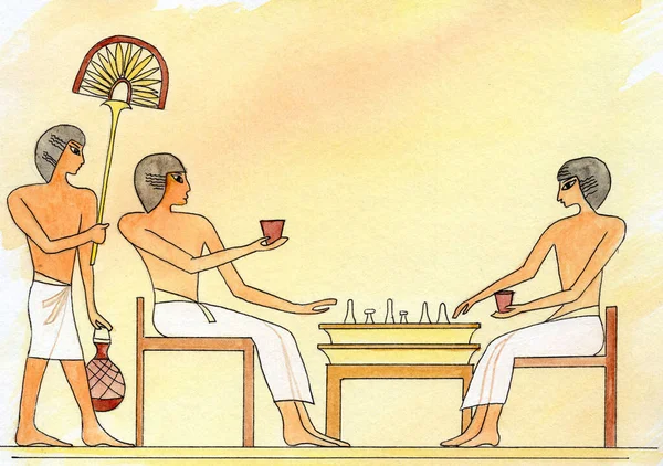 Egipcjanie Grający Szachy Kieliszkami Wina — Zdjęcie stockowe