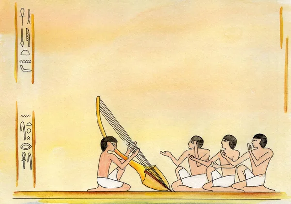 Egipcjanie Słuchają Muzyki Grając Starożytnym Egipskim Instrumencie — Zdjęcie stockowe