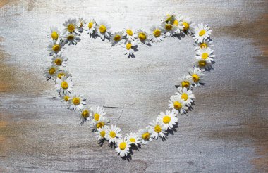 heart shaped flowers on a wooden background