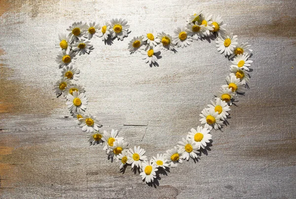 Ahşap arka planda kalp şeklinde çiçekler