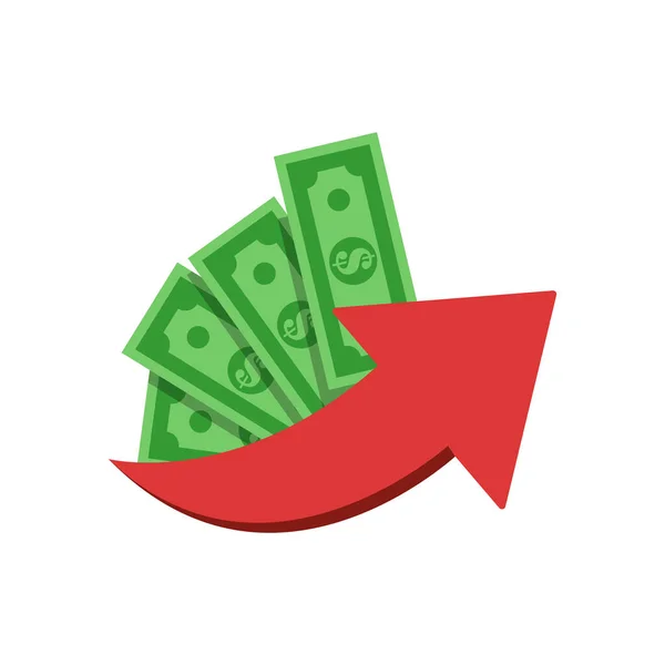 Flecha Vermelha Com Notas Dólar Ícone Devolução Conceito Crescimento Económico — Vetor de Stock