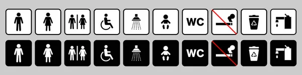 Коллекция Дорожных Знаков Иконки Векторных Общественных Туалетов Изолированы Сером Фоне — стоковый вектор