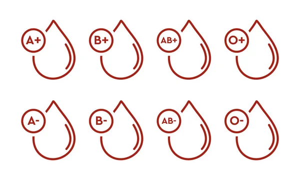 Blood Type Line Icons Vector Blood Group Signs — Stock Vector