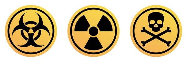 危険物だ 放射性物質 毒性物質 バイオハザードまたは感染警告標識 白に隔離されたベクトル — ストックベクタ