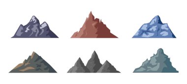 Dağ ve Kaya koleksiyonu. Beyaz üzerine izole vektör zirveleri