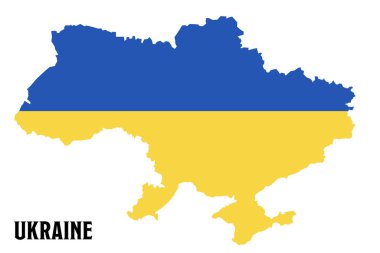 Ukrayna bayrağıyla Ukrayna haritası. Vektör silueti beyaz üzerine izole edildi