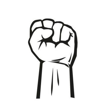 Yükseltilmiş yumruk vektör çizimi. Beyaz üzerine izole edilmiş logo ya da parmak izi. Sosyal konular kavramı