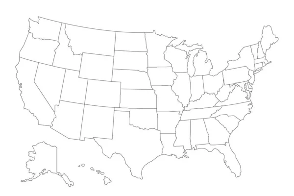 Mappa Lineare Vettoriale Usa Thin Line Stati Uniti Mappa — Vettoriale Stock