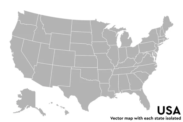 Vereinigte Staaten Von Amerika Vektorkarte Mit Jedem Staat Isoliert — Stockvektor
