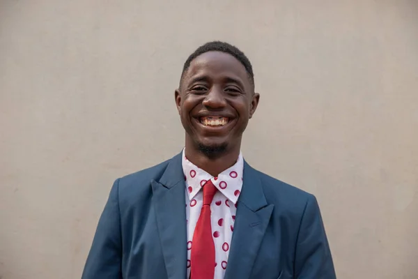 Young Smiling Guy Isolated Portrait Elegant African Businessman — Foto Stock