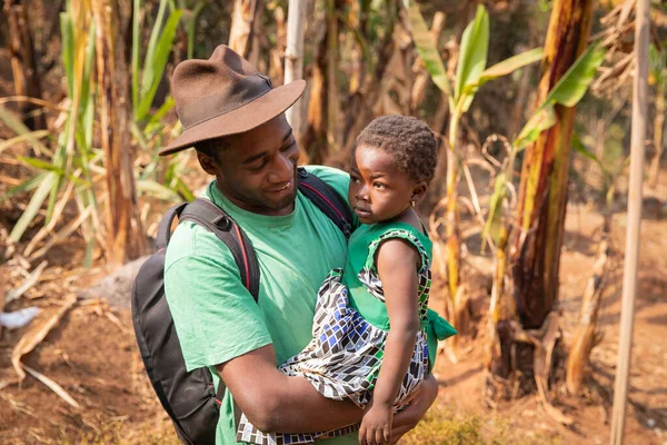 African Father Happy Hugs His Toddler Daughter Love Father Daughter — Stock Fotó