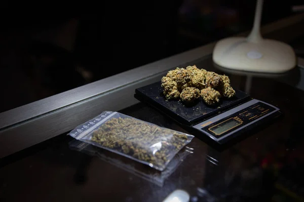 Rraw Marijuana Weighed Scale Next Bag Marijuana Ready Sold — Stock Fotó