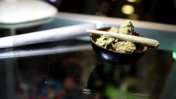 Primo Piano Articolazione Marijuana Che Poggia Germoglio Marijuana Cruda — Video Stock