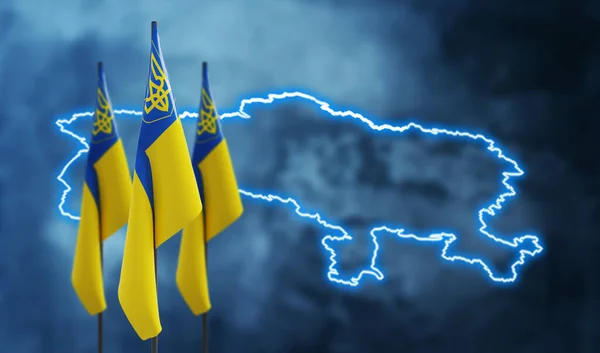 Kopya uzayı olan Ukrayna haritası üzerinde Ukrayna bayrakları, pankart oluştur.