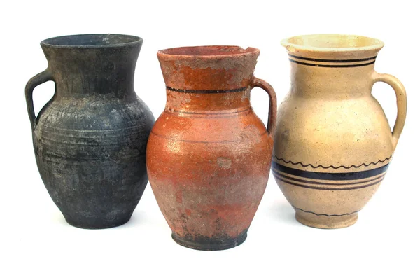 Eski kil sürahi vazo seti siyah, kahverengi ve süt rengi.
