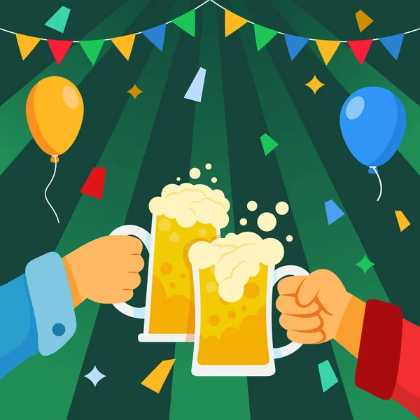 Celebrar Año Nuevo Con Fiesta Tostadas Cerveza — Vector de stock